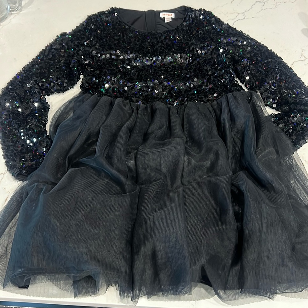 Girls Black Sequin/Tulle Dress